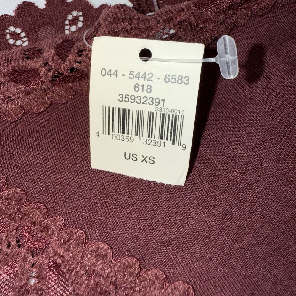 NWT AERIE Thong Sz XS Purple Burgundy Cotton Jersey Lace - Picture 4 of 5